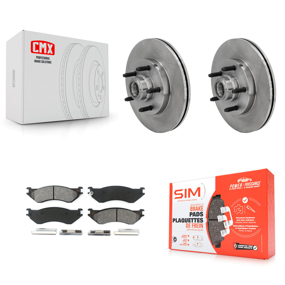 Front Disc Brake Rotors Hub Assembly And Semi-Metallic Pads Kit For Ford F-150 Heritage RWD K8S-100718