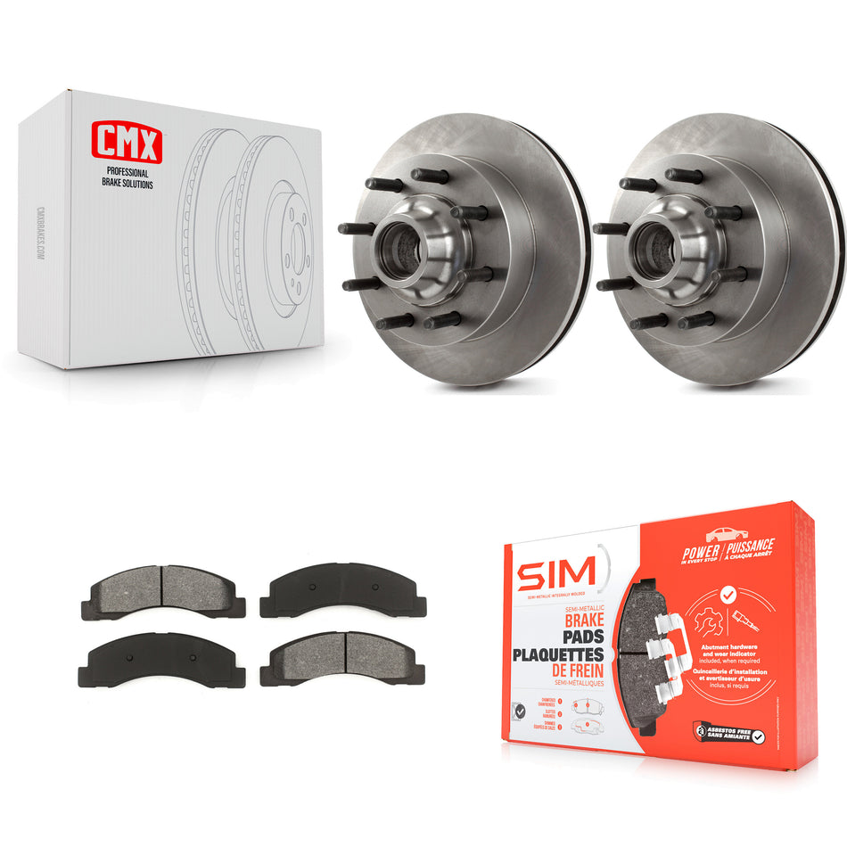 Front Disc Brake Rotors Hub Assembly And Semi-Metallic Pads Kit For 2003-2004 Ford F-250 Super Duty F-350 Excursion K8S-100722