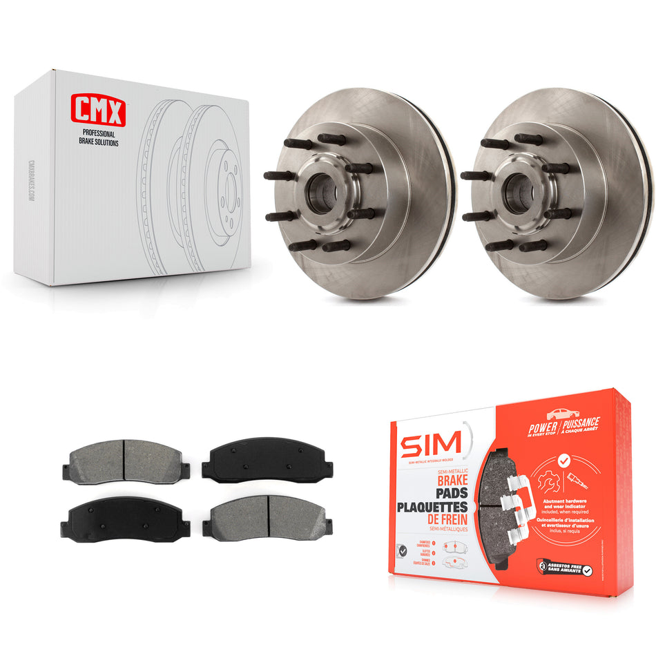 Front Disc Brake Rotors Hub Assembly And Semi-Metallic Pads Kit For 2005-2007 Ford F-250 Super Duty F-350 RWD K8S-100724