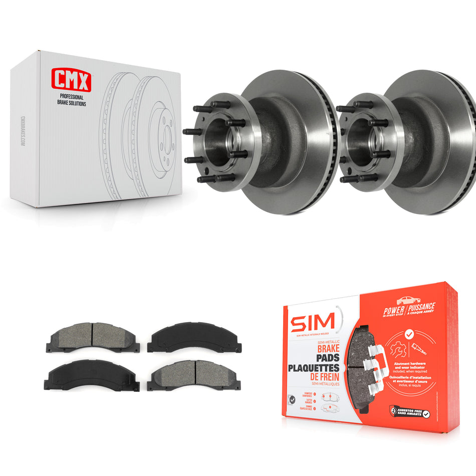 Front Disc Brake Rotors Hub Assembly And Semi-Metallic Pads Kit For Ford E-350 Super Duty E-450 Econoline K8S-100726