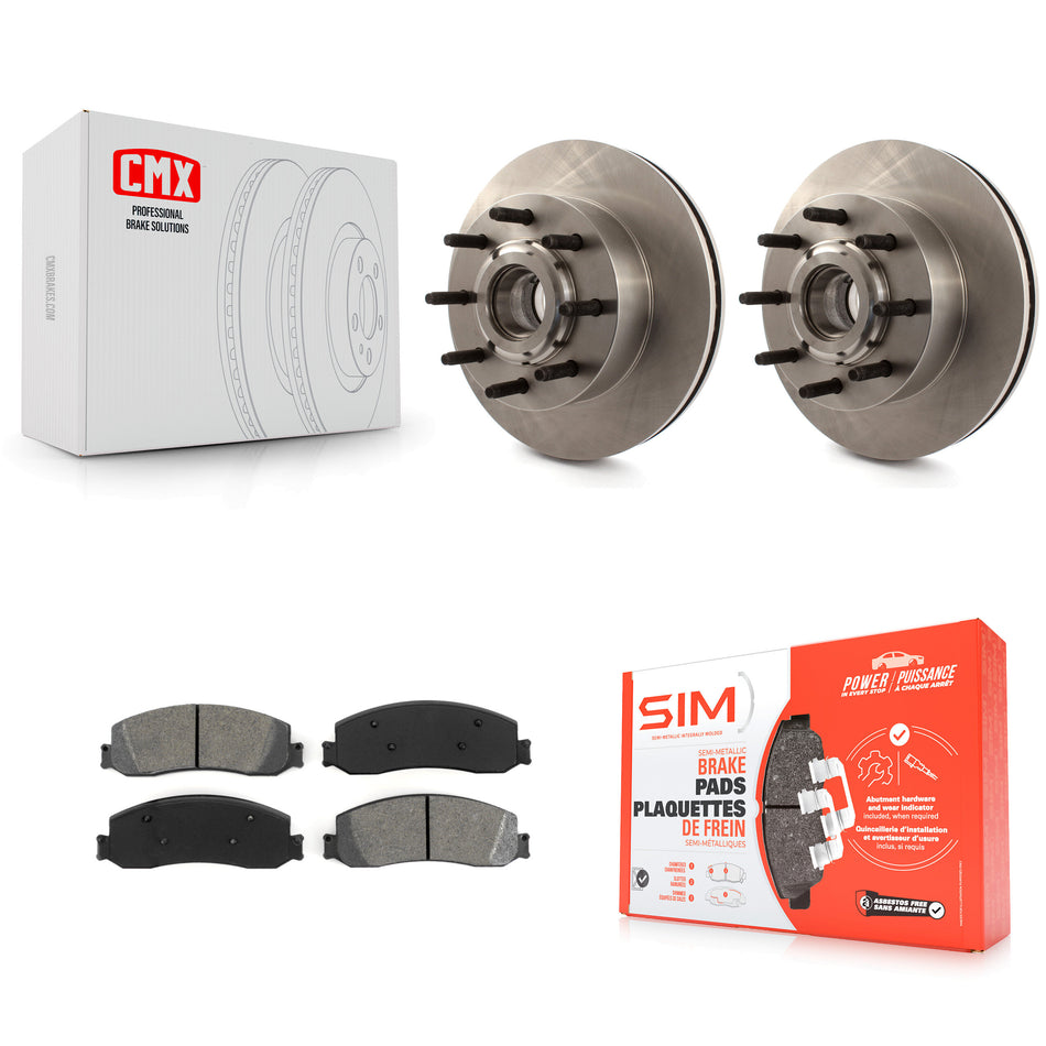 Front Disc Brake Rotors Hub Assembly And Semi-Metallic Pads Kit For Ford F-250 Super Duty F-350 RWD K8S-100730