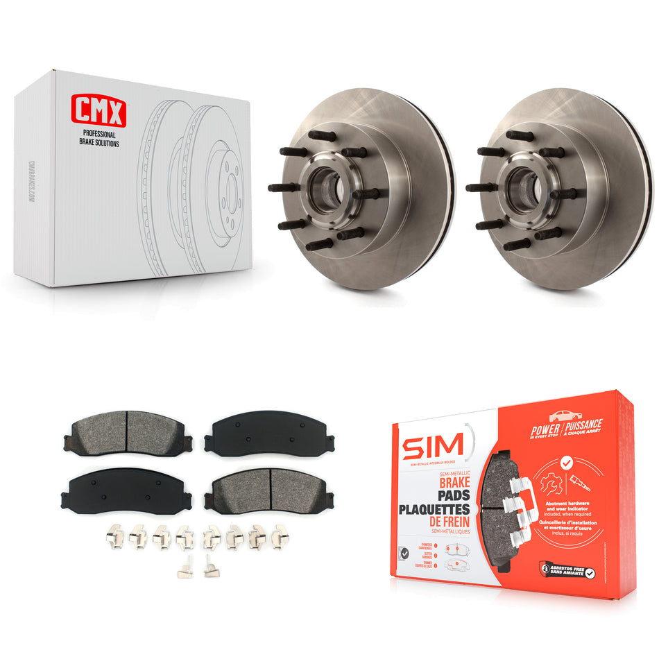 Front Disc Brake Rotors Hub Assembly And Semi-Metallic Pads Kit For Ford F-250 Super Duty F-350 With Single Rear Wheels RWD K8S-100731