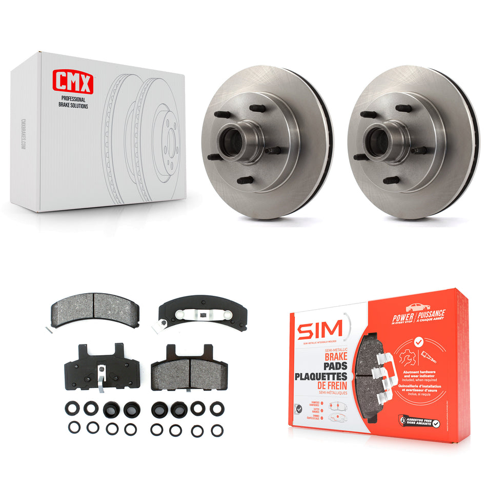 Front Disc Brake Rotors Hub Assembly And Semi-Metallic Pads Kit For 1994-1999 Dodge Ram 1500 RWD K8S-100739