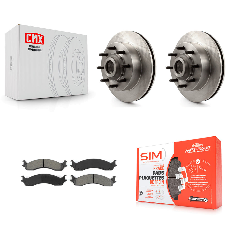 Front Disc Brake Rotors Hub Assembly And Semi-Metallic Pads Kit For Dodge Ram 2500 3500 Van B3500 B2500 K8S-100742