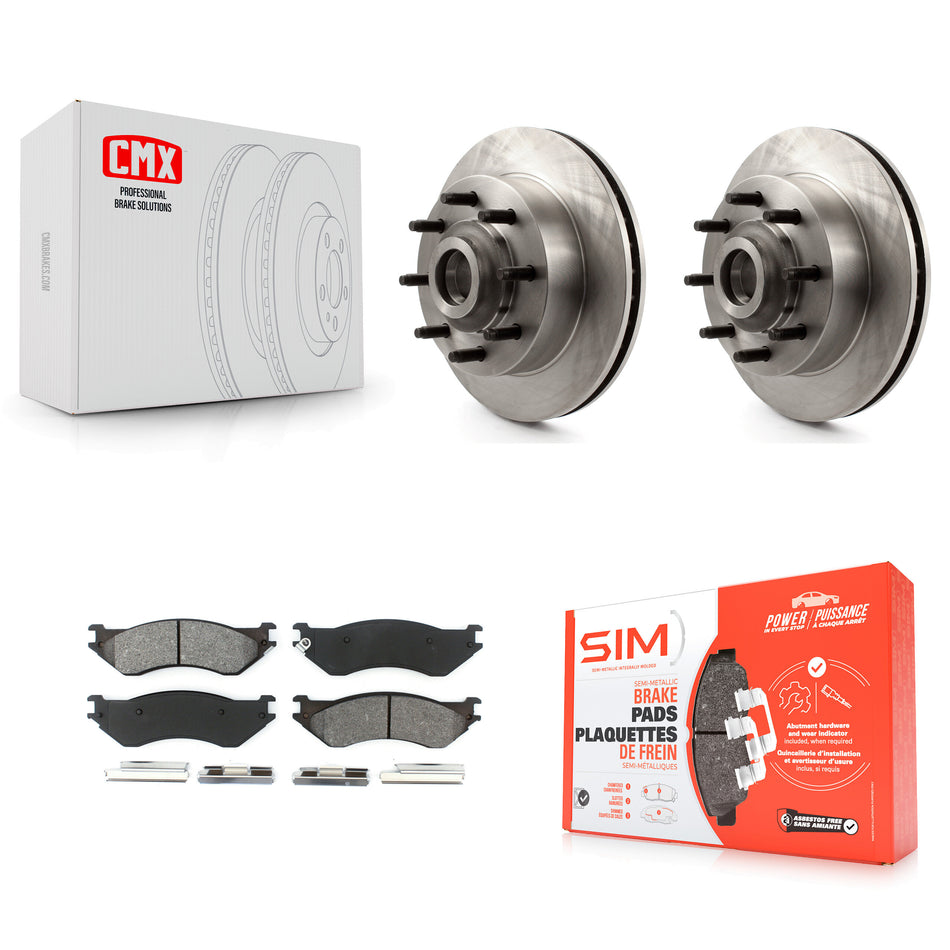 Front Disc Brake Rotors Hub Assembly And Semi-Metallic Pads Kit For 1999 Dodge Ram 1500 Van With 4000 Lb Axle K8S-100743