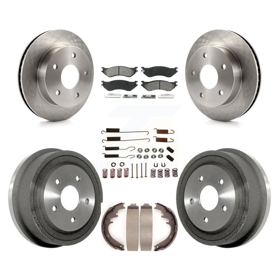 Front Rear Disc Brake Rotors Semi-Metallic Pads And Drum Kit (7Pc) For 2000-2001 Dodge Ram 1500 4WD K8S-102060