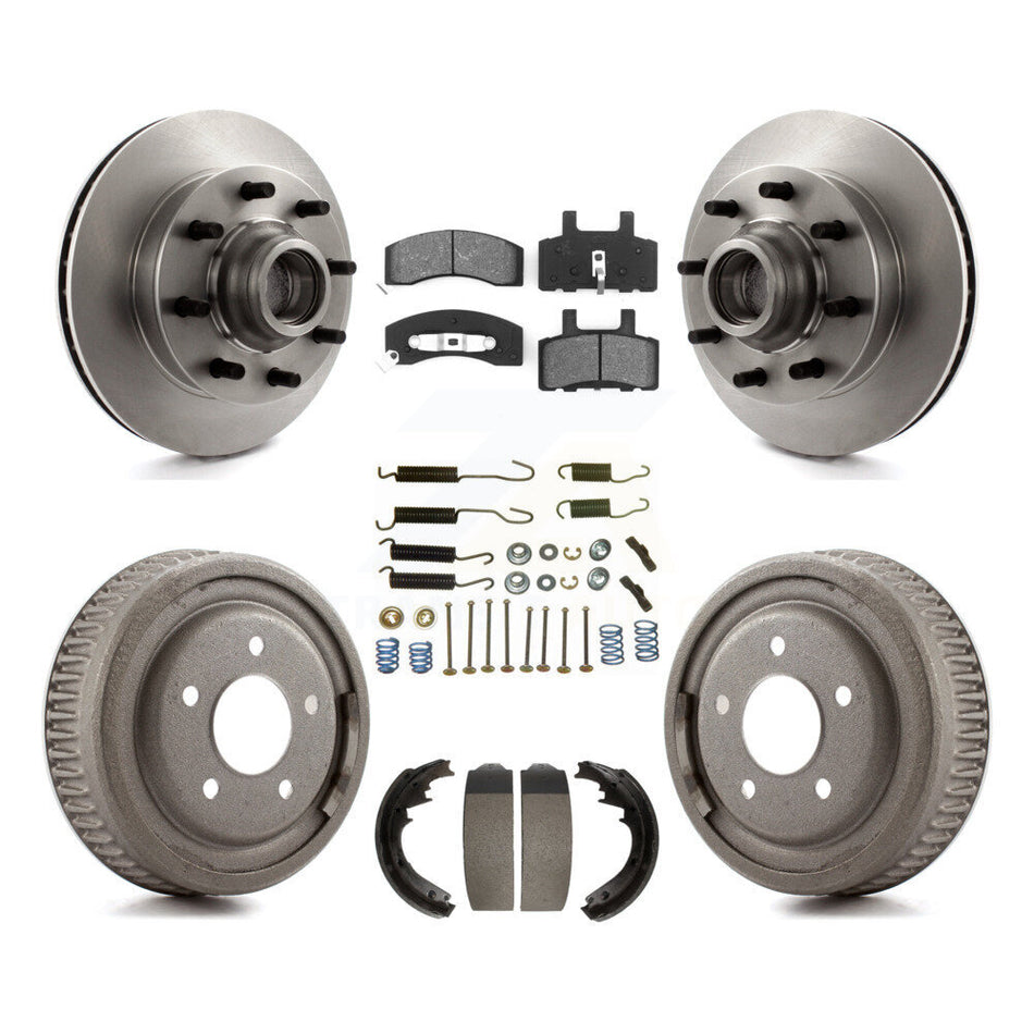 Front Rear Disc Brake Rotors Hub Assembly Semi-Metallic Pads And Drum Kit (7Pc) For 1995-1997 GMC Yukon RWD with DIESEL engine With 11" Diameter K8S-102183