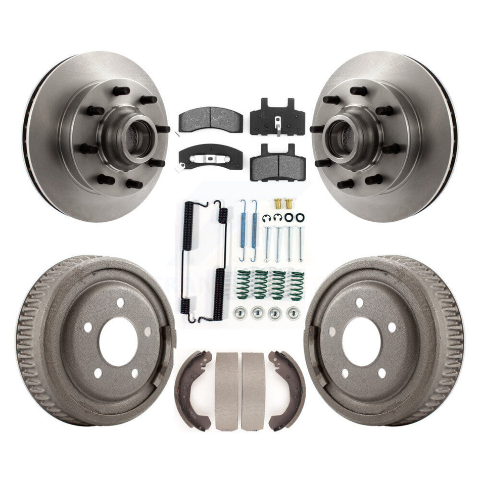 Front Rear Disc Brake Rotors Hub Assembly Semi-Metallic Pads And Drum Kit (7Pc) For 1995-1997 GMC Yukon RWD with DIESEL engine With 10" Diameter K8S-102184