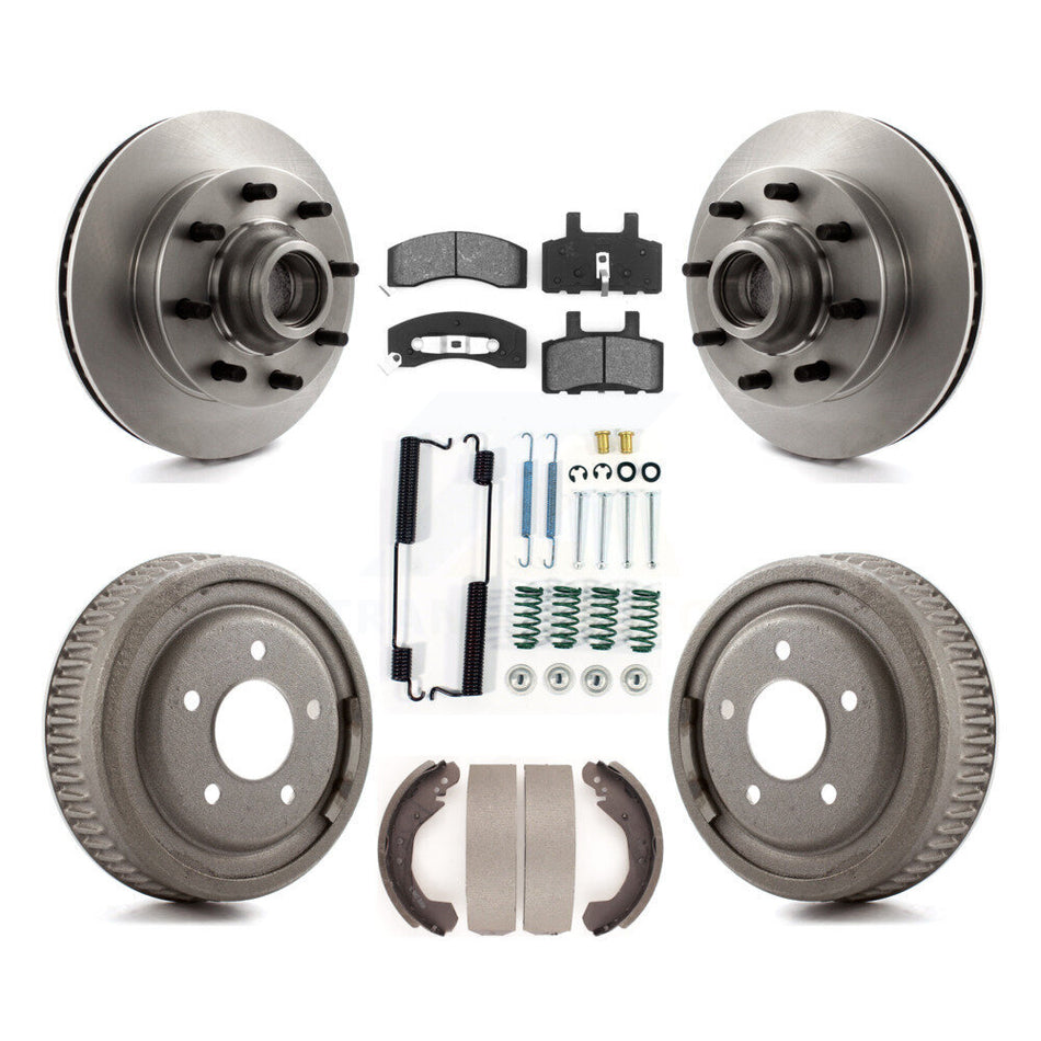 Front Rear Disc Brake Rotors Hub Assembly Semi-Metallic Pads And Drum Kit (7Pc) For 1995-1997 GMC Yukon RWD with DIESEL engine With 10" Diameter K8S-102184