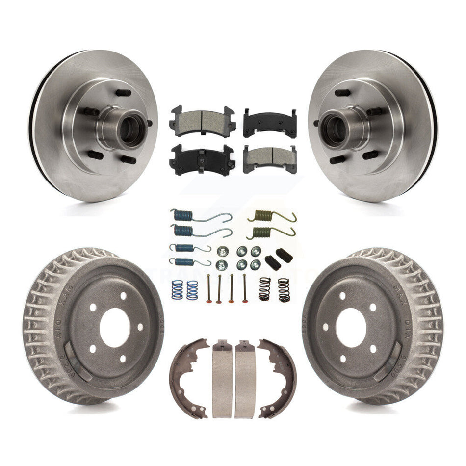 Front Rear Disc Brake Rotors Hub Assembly Semi-Metallic Pads And Drum Kit (7Pc) For 2003-2003 Chevrolet S10 GMC Sonoma RWD with rear brakes K8S-102188