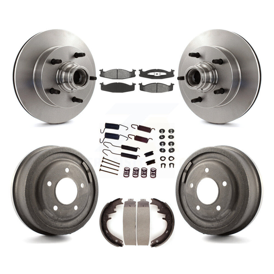 Front Rear Disc Brake Rotors Hub Assembly Semi-Metallic Pads And Drum Kit (7Pc) For Ford F-150 E-150 Econoline K8S-102190