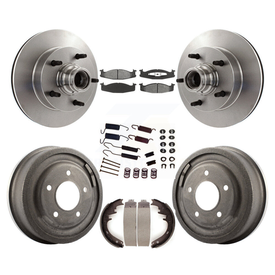 Front Rear Disc Brake Rotors Hub Assembly Semi-Metallic Pads And Drum Kit (7Pc) For Ford F-150 E-150 Econoline K8S-102190