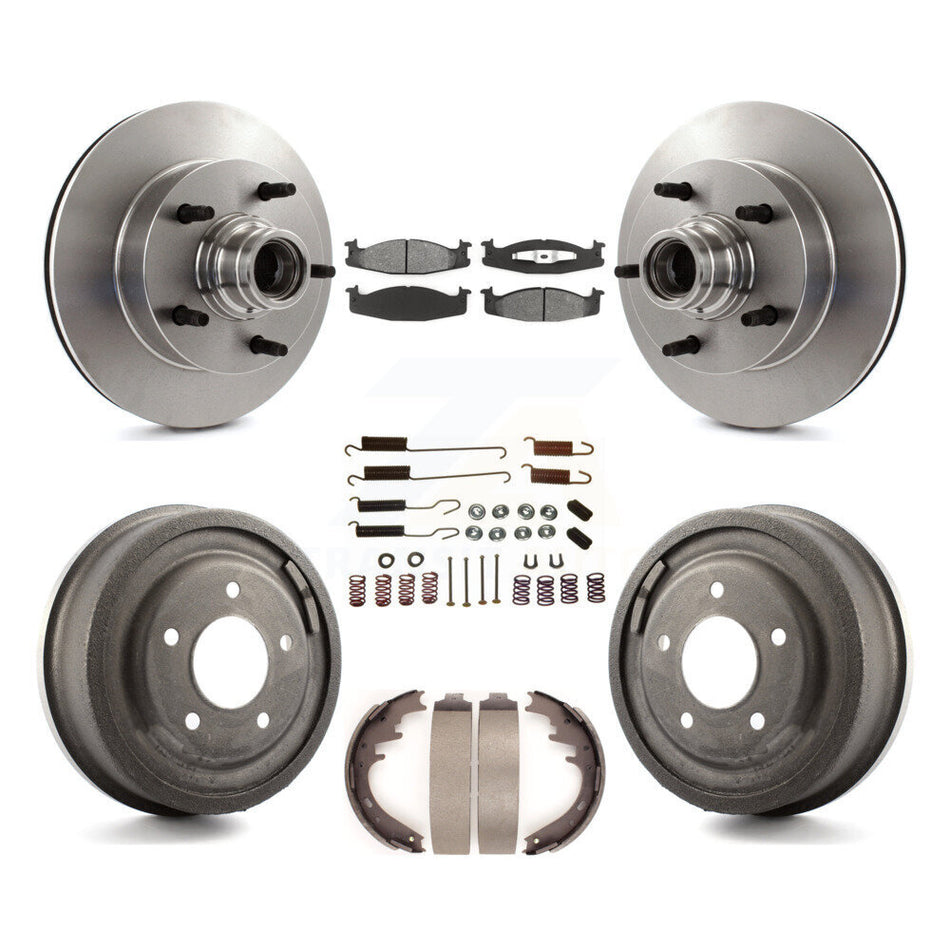 Front Rear Disc Brake Rotors Hub Assembly Semi-Metallic Pads And Drum Kit (7Pc) For 1997-1999 Ford E-150 Econoline 2-Wheel ABS K8S-102191