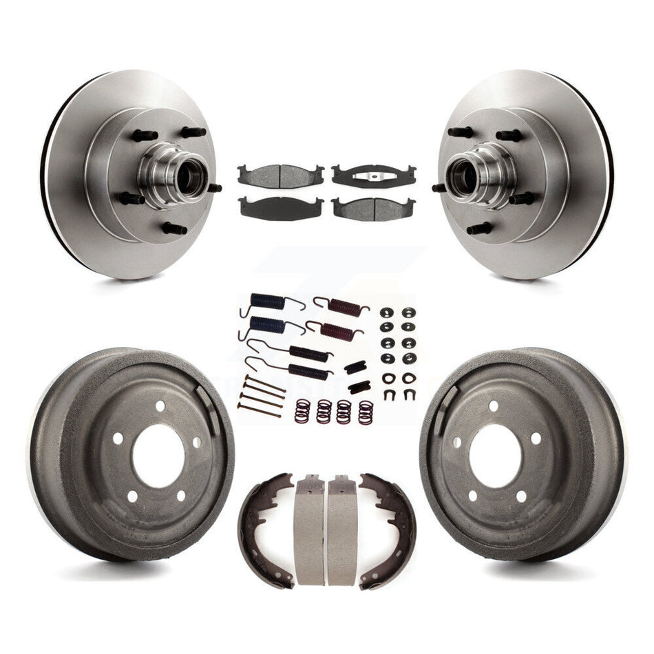 Front Rear Disc Brake Rotors Hub Assembly Semi-Metallic Pads And Drum Kit (7Pc) For Ford E-150 Econoline Club Wagon K8S-102193