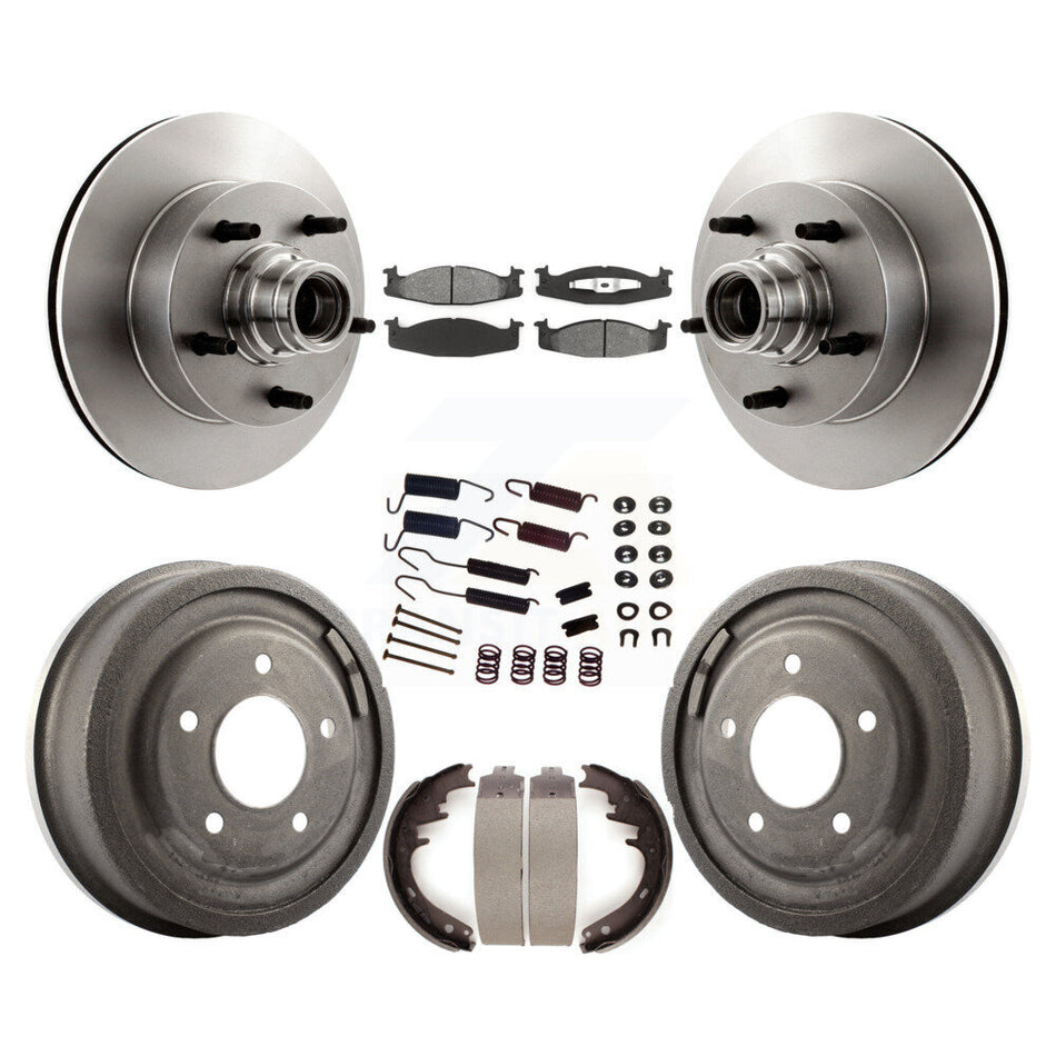 Front Rear Disc Brake Rotors Hub Assembly Semi-Metallic Pads And Drum Kit (7Pc) For Ford E-150 Econoline Club Wagon K8S-102193