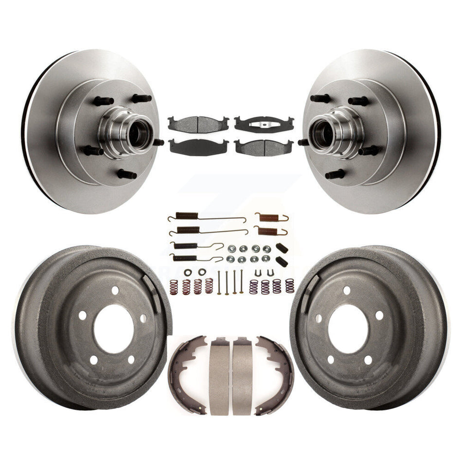 Front Rear Disc Brake Rotors Hub Assembly Semi-Metallic Pads And Drum Kit (7Pc) For 1997-1999 Ford E-150 Econoline Club Wagon K8S-102194