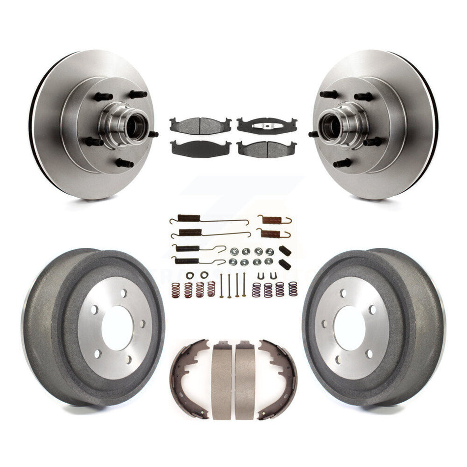 Front Rear Disc Brake Rotors Hub Assembly Semi-Metallic Pads And Drum Kit (7Pc) For Ford E-150 Econoline Club Wagon K8S-102195