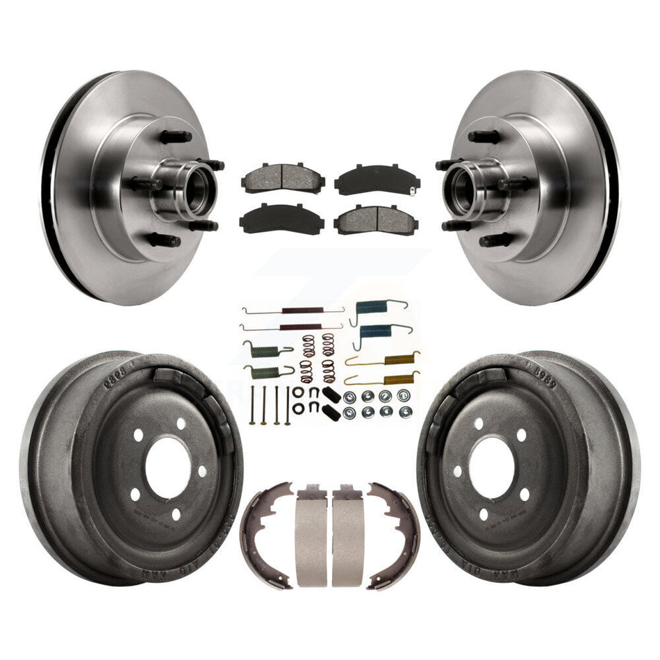 Front Rear Disc Brake Rotors Hub Assembly Semi-Metallic Pads And Drum Kit (7Pc) For Ford Ranger Mazda B2500 B3000 B4000 With 10" Diameter K8S-102198