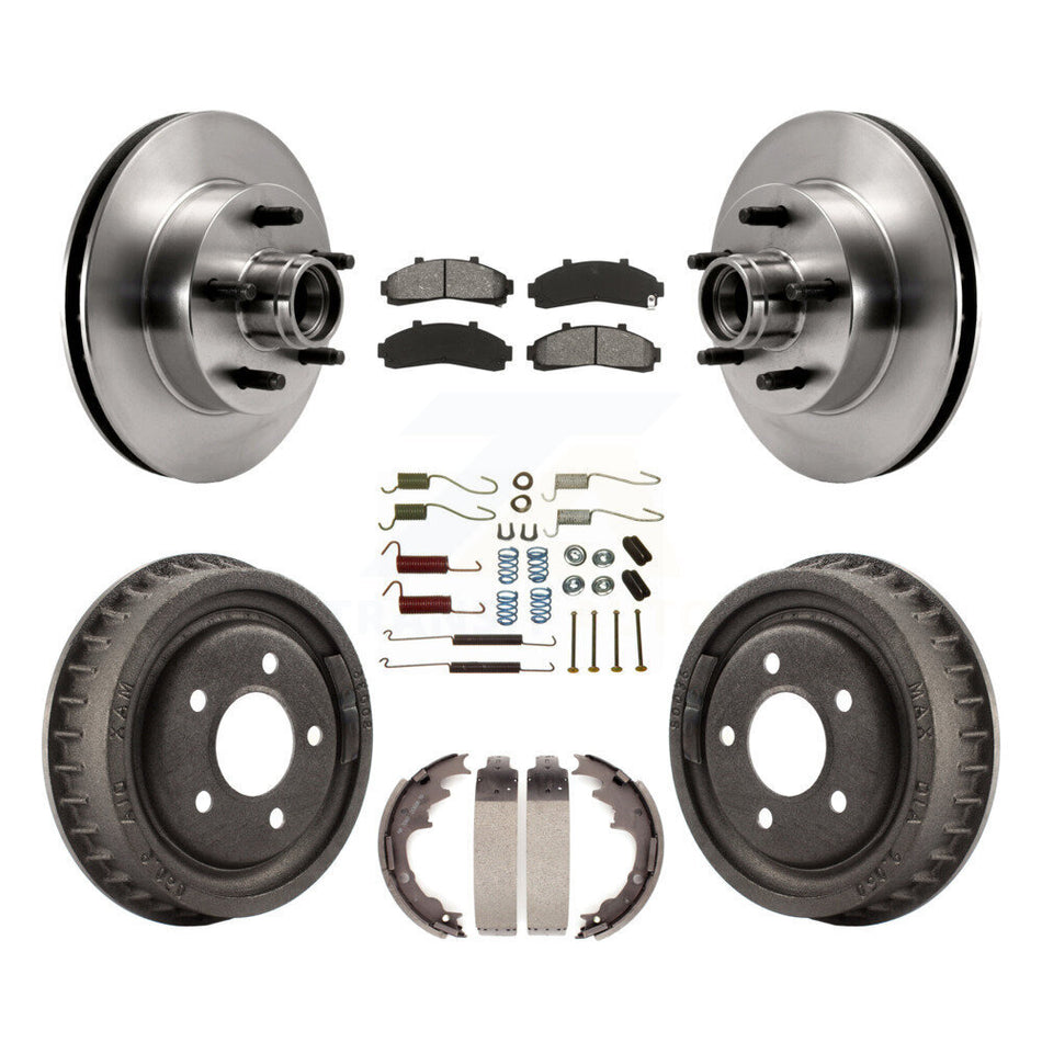 Front Rear Disc Brake Rotors Hub Assembly Semi-Metallic Pads And Drum Kit (7Pc) For Ford Ranger Mazda B2500 B3000 B4000 With 9" Diameter K8S-102199