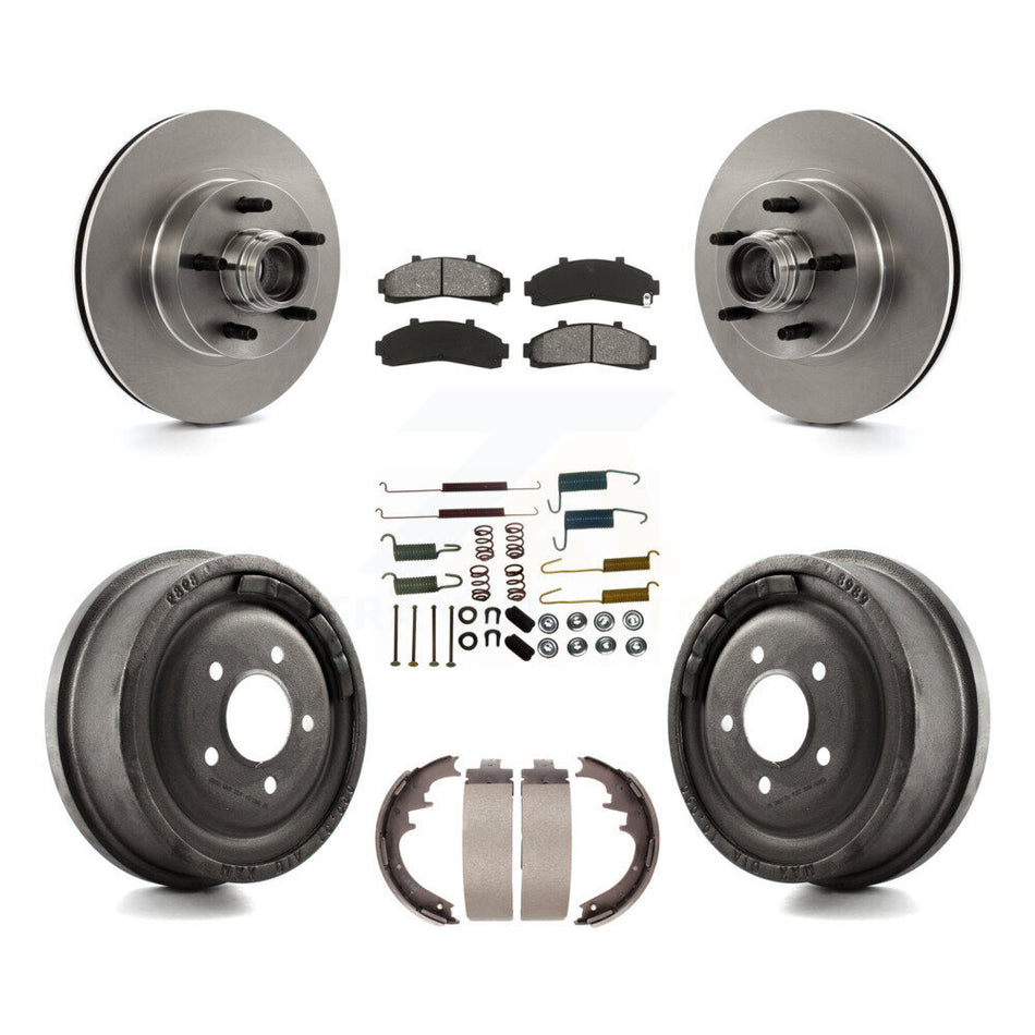 Front Rear Disc Brake Rotors Hub Assembly Semi-Metallic Pads And Drum Kit (7Pc) For Ford Ranger With 10" Diameter K8S-102200