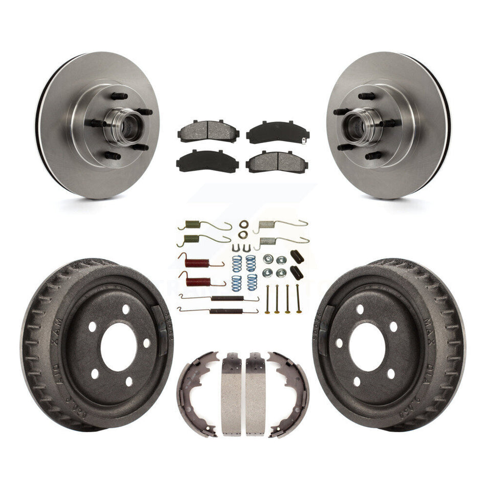 Front Rear Disc Brake Rotors Hub Assembly Semi-Metallic Pads And Drum Kit (7Pc) For Ford Ranger With 9" Diameter K8S-102202