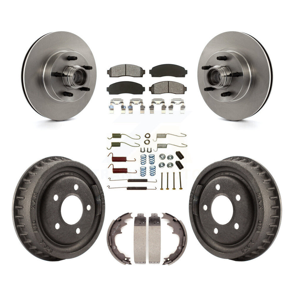 Front Rear Disc Brake Rotors Hub Assembly Semi-Metallic Pads And Drum Kit (7Pc) For 2006-2009 Ford Ranger RWD With 9" Diameter K8S-102203