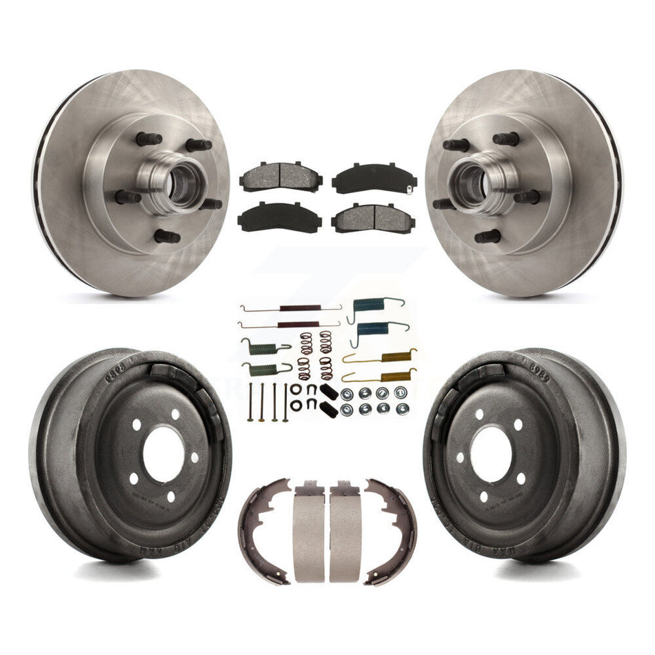 Front Rear Disc Brake Rotors Hub Assembly Semi-Metallic Pads And Drum Kit (7Pc) For 1998-1999 Mazda B4000 RWD with 4-Wheel ABS With 10" Diameter K8S-102204