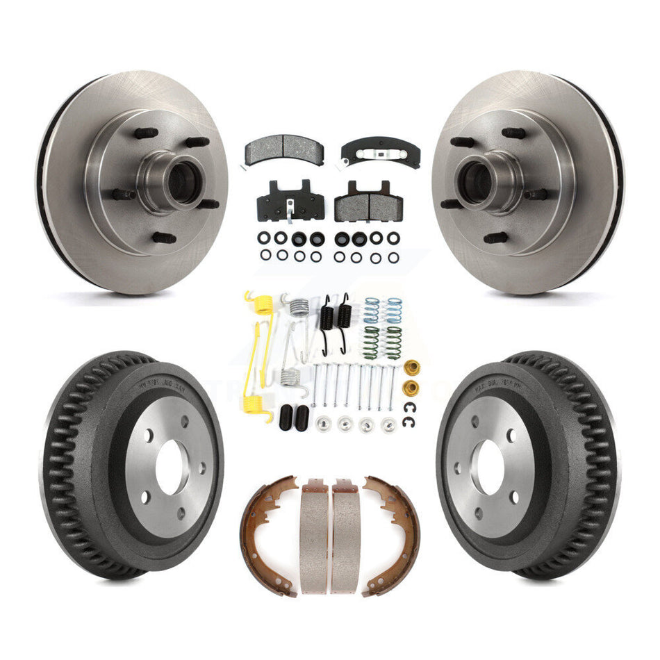 Front Rear Disc Brake Rotors Hub Assembly Semi-Metallic Pads And Drum Kit (7Pc) For 1994-1999 Dodge Ram 1500 RWD K8S-102207