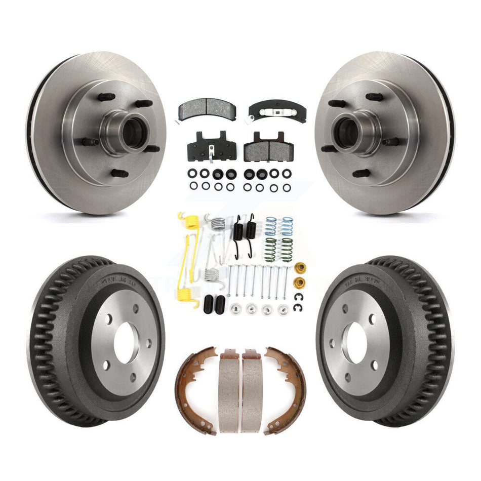Front Rear Disc Brake Rotors Hub Assembly Semi-Metallic Pads And Drum Kit (7Pc) For 1994-1999 Dodge Ram 1500 RWD K8S-102207
