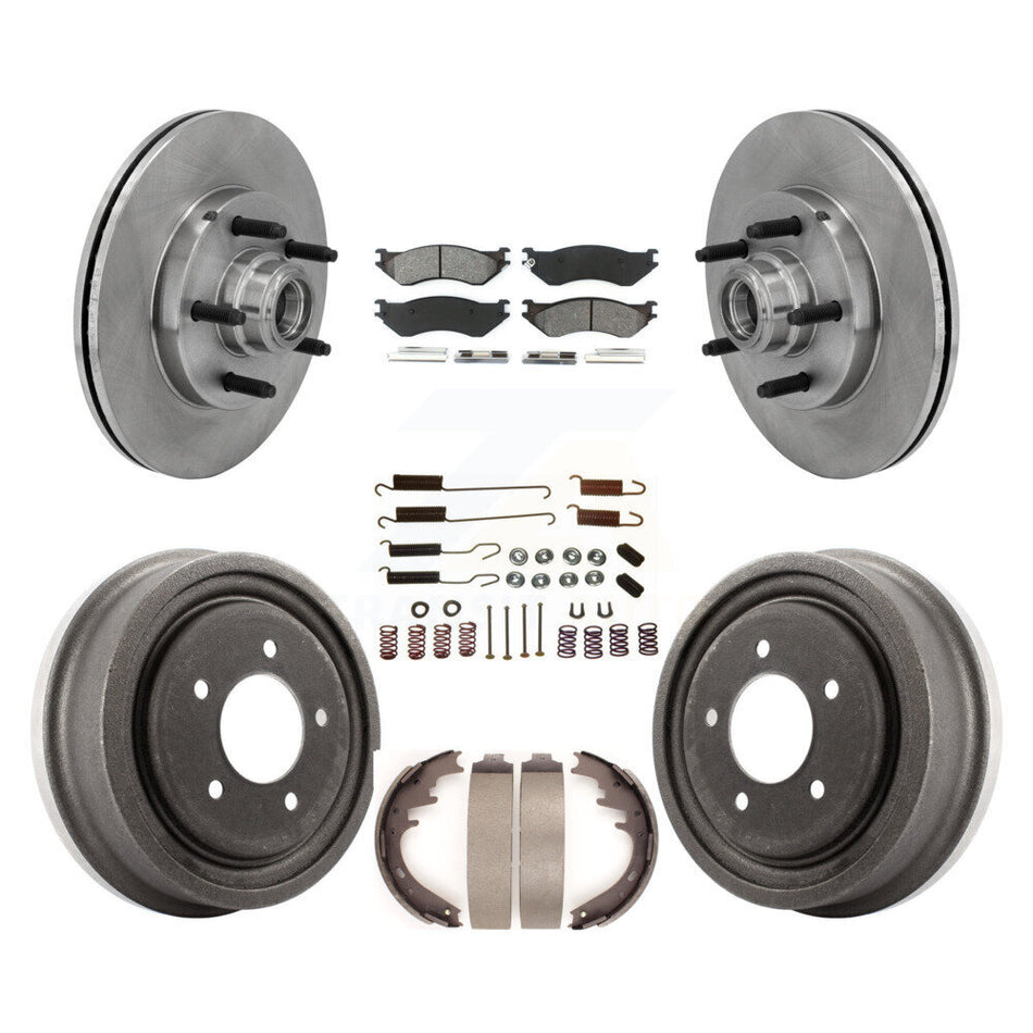 Front Rear Disc Brake Rotors Hub Assembly Semi-Metallic Pads And Drum Kit (7Pc) For 1999 Ford F-150 RWD With 5 Lug Wheels 14mm Wheel Lugs K8S-102288