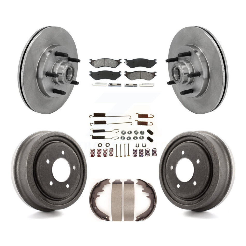 Front Rear Disc Brake Rotors Hub Assembly Semi-Metallic Pads And Drum Kit (7Pc) For 1999 Ford F-150 RWD With 5 Lug Wheels 14mm Wheel Lugs K8S-102288