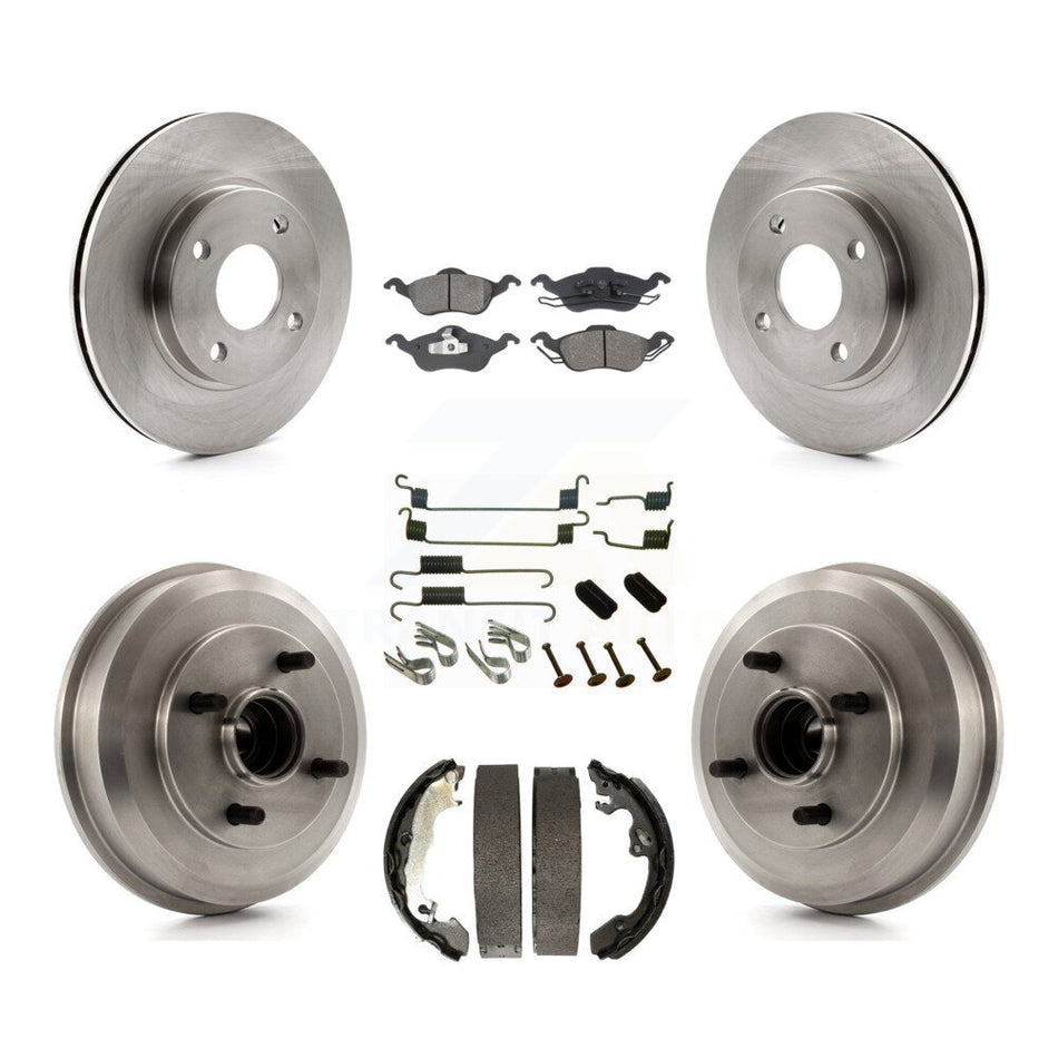 Front Rear Disc Brake Rotors Semi-Metallic Pads And Drum Kit (7Pc) For Ford Focus Wheel Bearing Includes K8S-102323