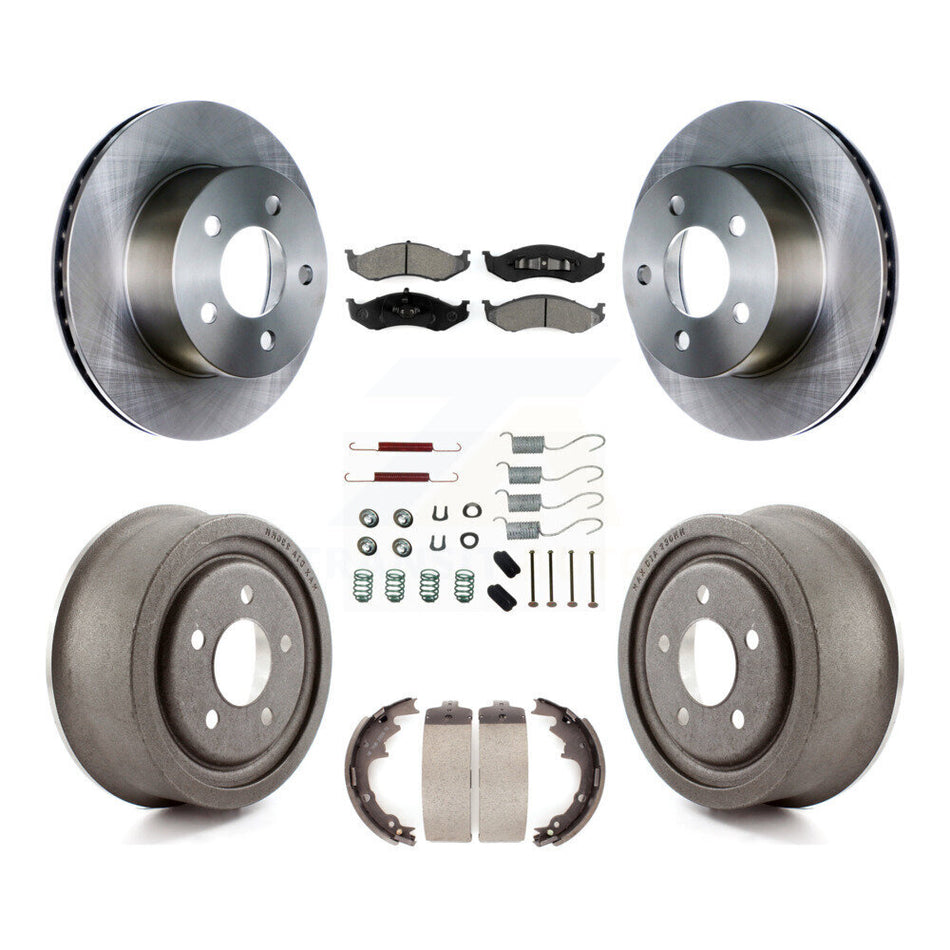 Front Rear Disc Brake Rotors Semi-Metallic Pads And Drum Kit (7Pc) For 1997-1998 Jeep TJ With 9" Diameter K8S-102332