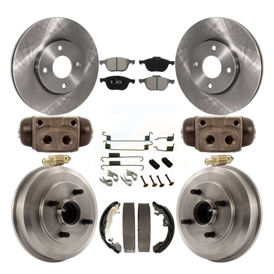 Front Rear Disc Brake Rotors Semi-Metallic Pads And Drum Kit (9Pc) For 2005-2007 Ford Focus Wheel Bearing Includes K8S-102510