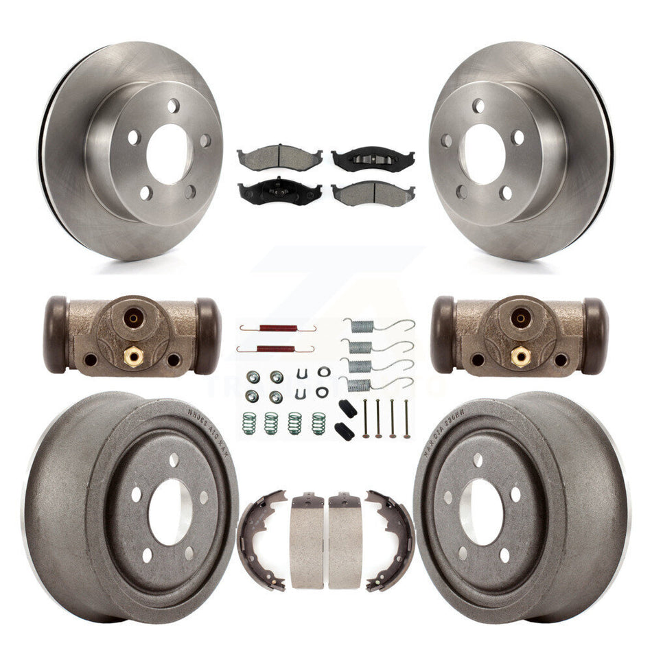 Front Rear Disc Brake Rotors Semi-Metallic Pads And Drum Kit (9Pc) For Jeep Wrangler TJ K8S-102520