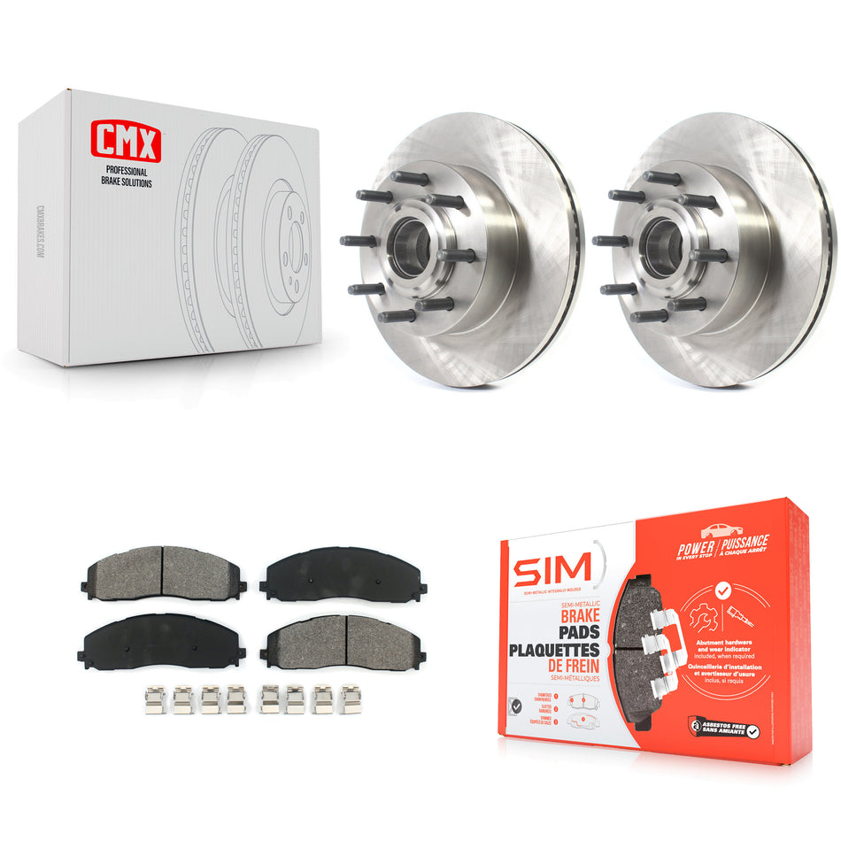 Front Disc Brake Rotors Hub Assembly And Semi-Metallic Pads Kit For Ford F-250 Super Duty F-350 K8S-102831