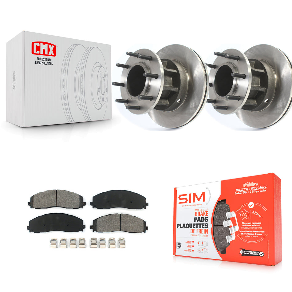 Front Disc Brake Rotors Hub Assembly And Semi-Metallic Pads Kit For Ford F-350 Super Duty F-250 With Dual Rear Wheels RWD K8S-102832