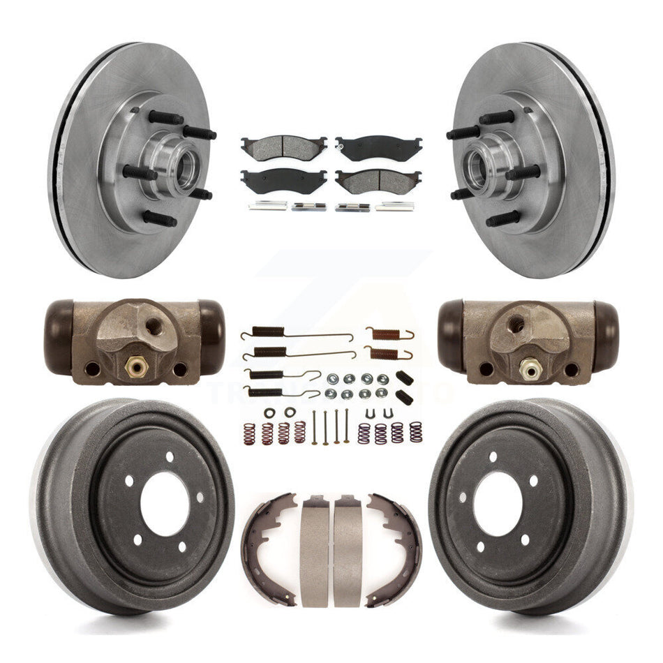 Front Rear Disc Brake Rotors Semi-Metallic Pads And Drum Kit (9Pc) For 1999 Ford F-150 RWD With 5 Lug Wheels 14mm Wheel Lugs K8S-103161
