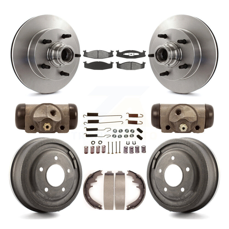 Front Rear Disc Brake Rotors Semi-Metallic Pads And Drum Kit (9Pc) For Ford E-150 Econoline 2-Wheel ABS K8S-103165