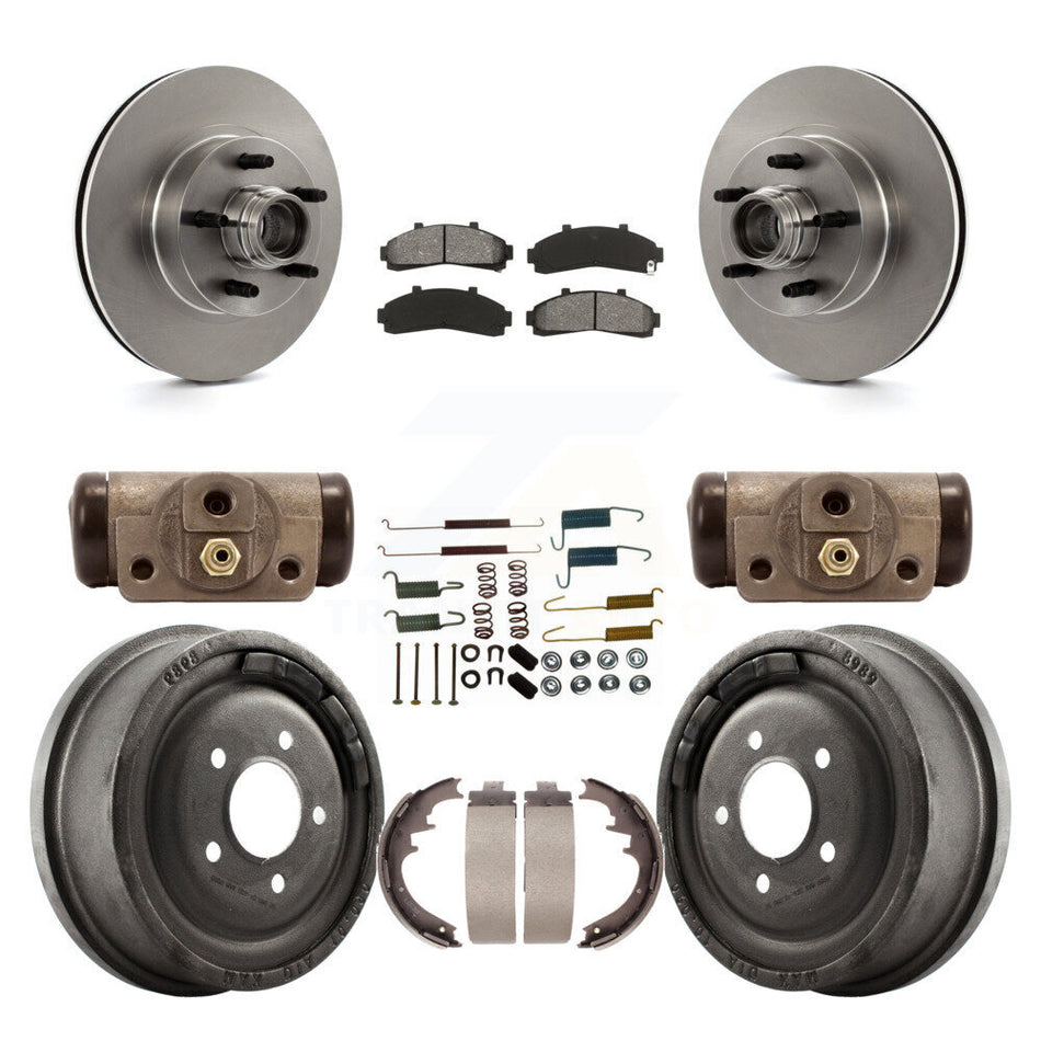 Front Rear Disc Brake Rotors Semi-Metallic Pads And Drum Kit (9Pc) For Ford Ranger With 10" Diameter K8S-103174