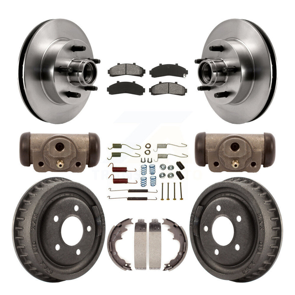 Front Rear Disc Brake Rotors Semi-Metallic Pads And Drum Kit (9Pc) For 2001 Ford Ranger RWD with 2-Wheel ABS Coil front springs With 9" Diameter K8S-103178