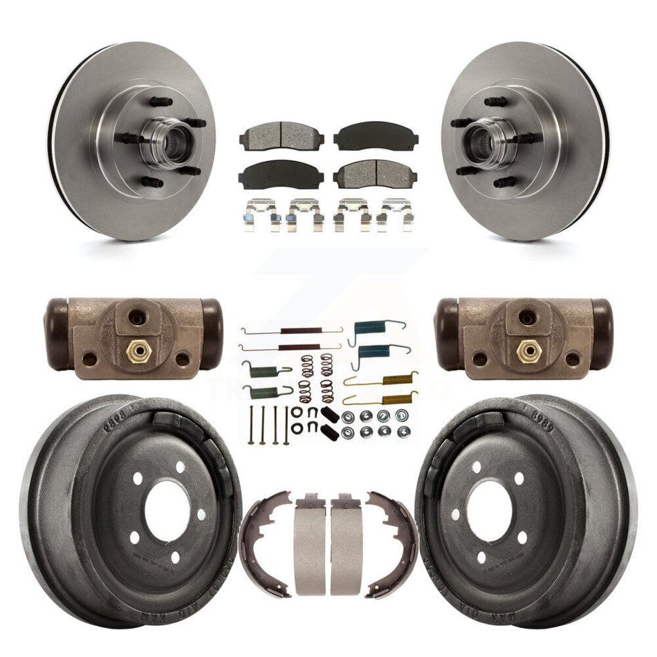 Front Rear Disc Brake Rotors Semi-Metallic Pads And Drum Kit (9Pc) For 2006-2009 Ford Ranger RWD With 10" Diameter K8S-103181