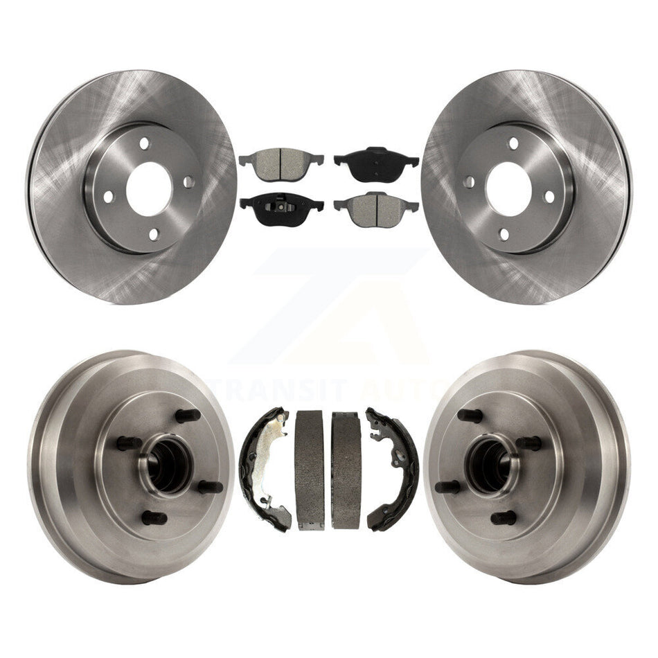 Front Rear Disc Brake Rotors Semi-Metallic Pads And Drum Kit For 2005-2007 Ford Focus Wheel Bearing Includes K8S-103279