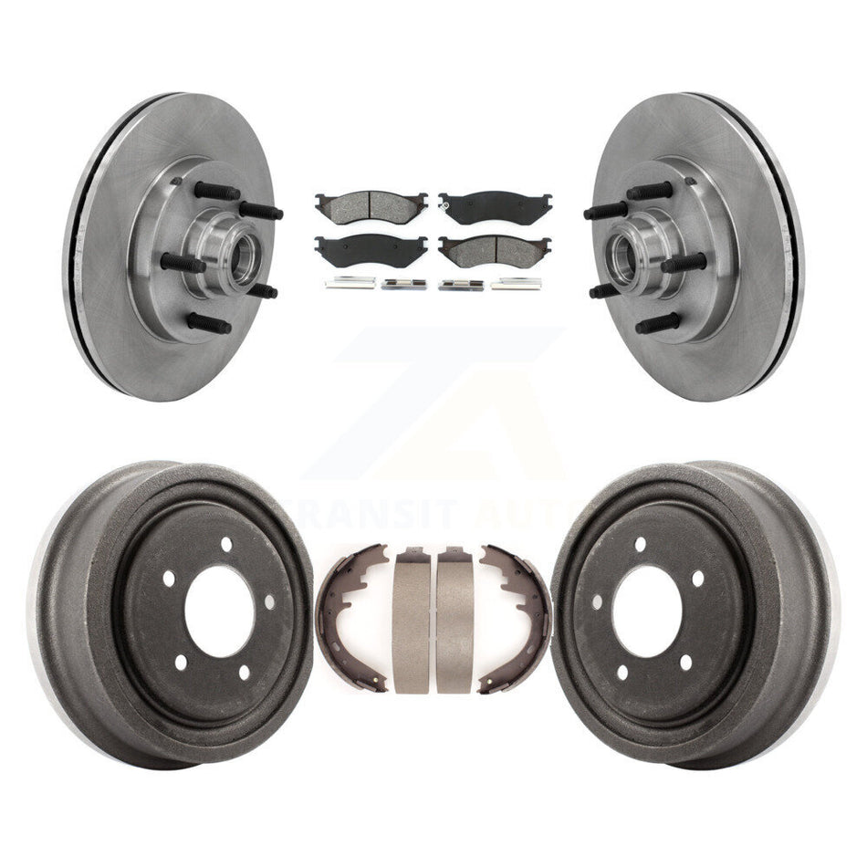 Front Rear Disc Brake Rotors Hub Assembly Semi-Metallic Pads And Drum Kit For 1999 Ford F-150 RWD With 5 Lug Wheels 14mm Wheel Lugs K8S-103459