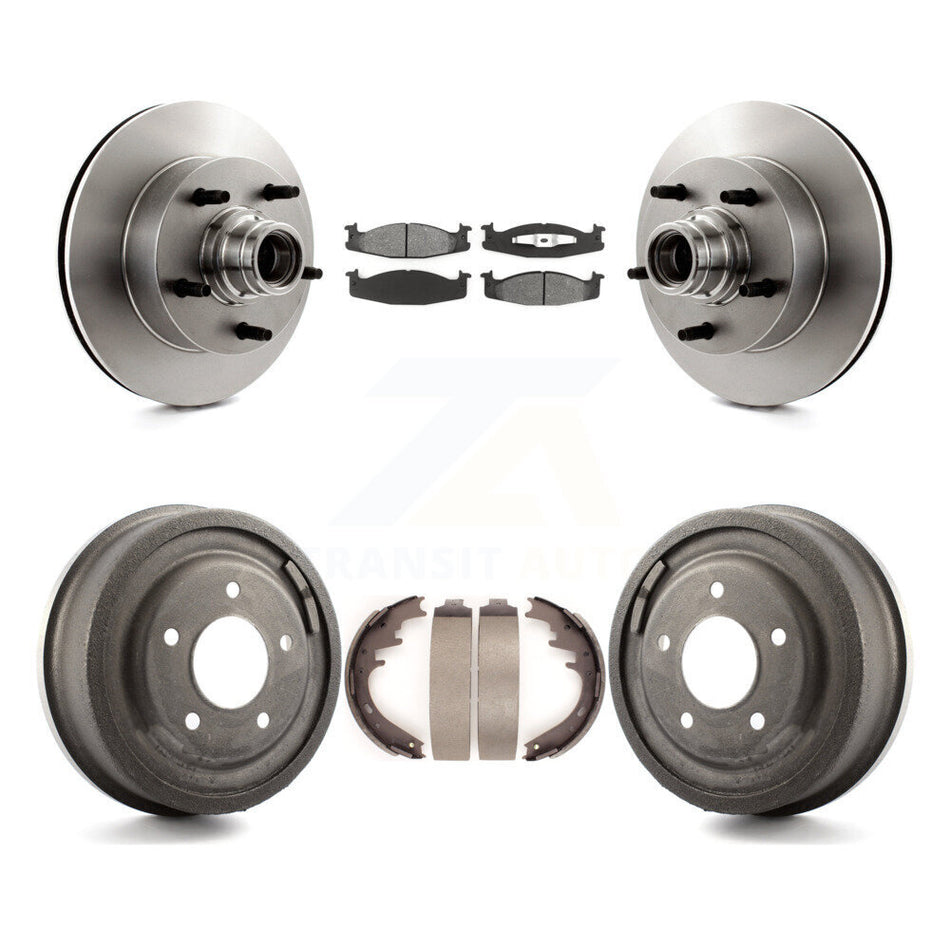 Front Rear Disc Brake Rotors Hub Assembly Semi-Metallic Pads And Drum Kit For 1997-1999 Ford E-150 Econoline Club Wagon K8S-103464