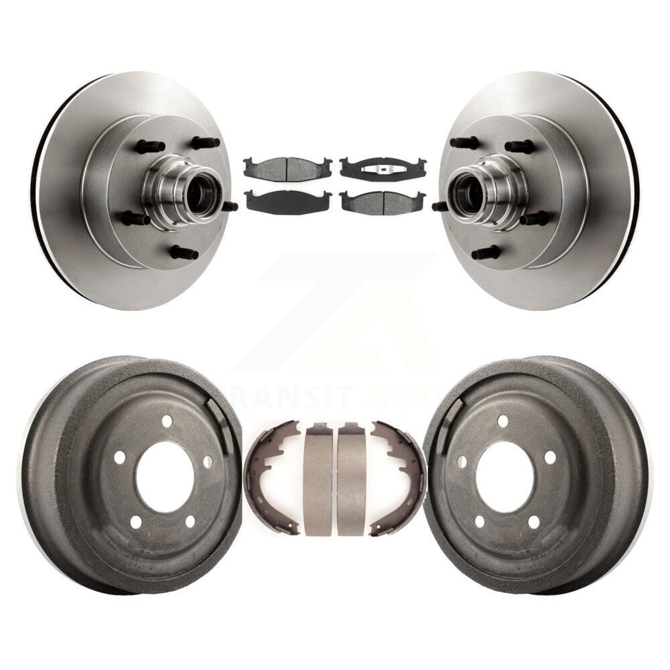Front Rear Disc Brake Rotors Hub Assembly Semi-Metallic Pads And Drum Kit For 1997-1999 Ford E-150 Econoline Club Wagon K8S-103464
