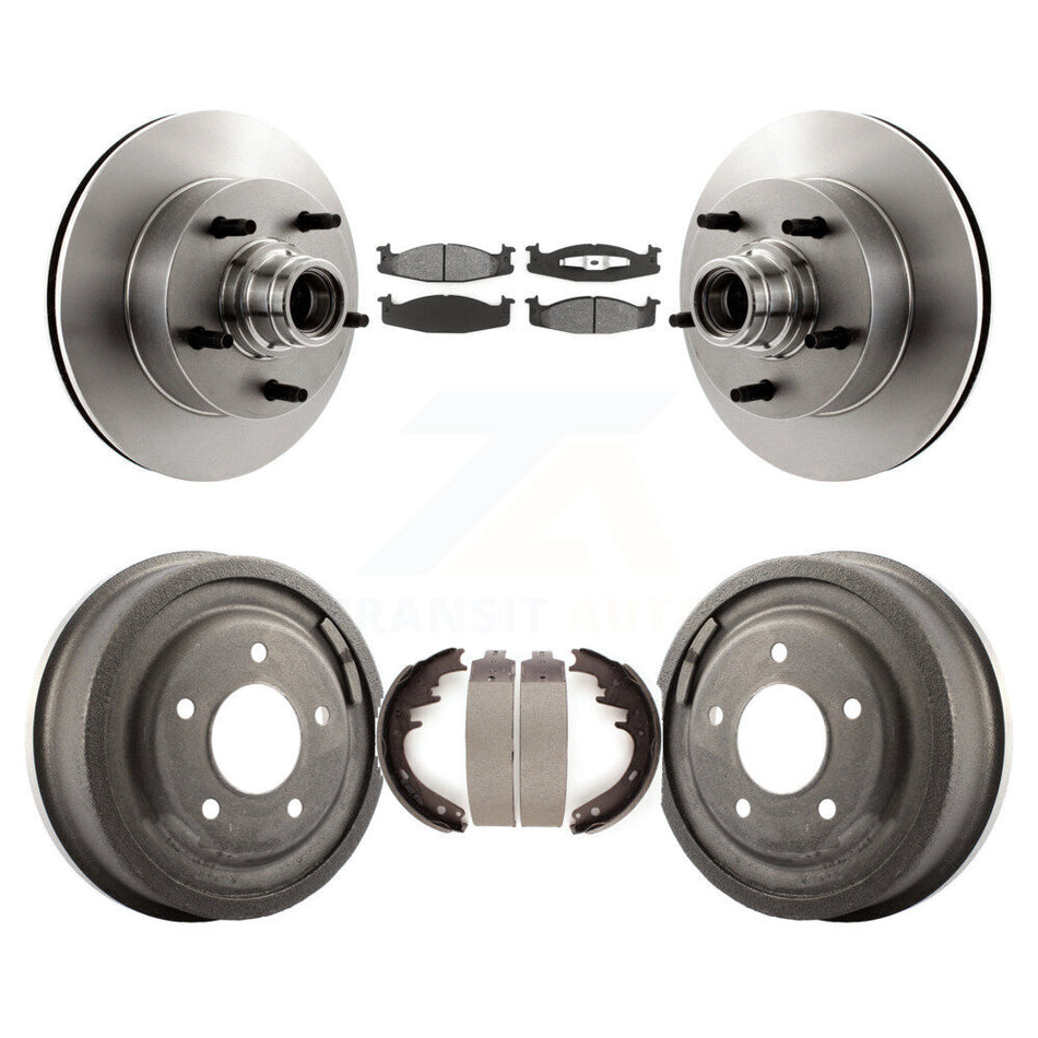 Front Rear Disc Brake Rotors Hub Assembly Semi-Metallic Pads And Drum Kit For Ford E-150 Econoline Club Wagon K8S-103466