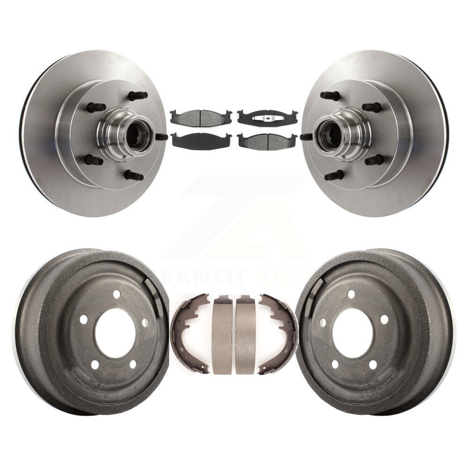Front Rear Disc Brake Rotors Hub Assembly Semi-Metallic Pads And Drum Kit For 1997-1999 Ford E-150 Econoline 2-Wheel ABS K8S-103467