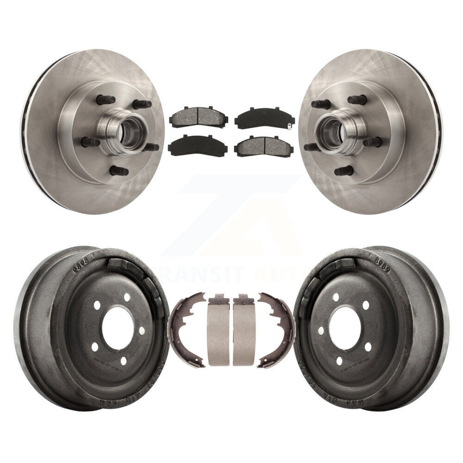Front Rear Disc Brake Rotors Hub Assembly Semi-Metallic Pads And Drum Kit For 1998-1999 Mazda B4000 RWD with 4-Wheel ABS With 10" Diameter K8S-103474