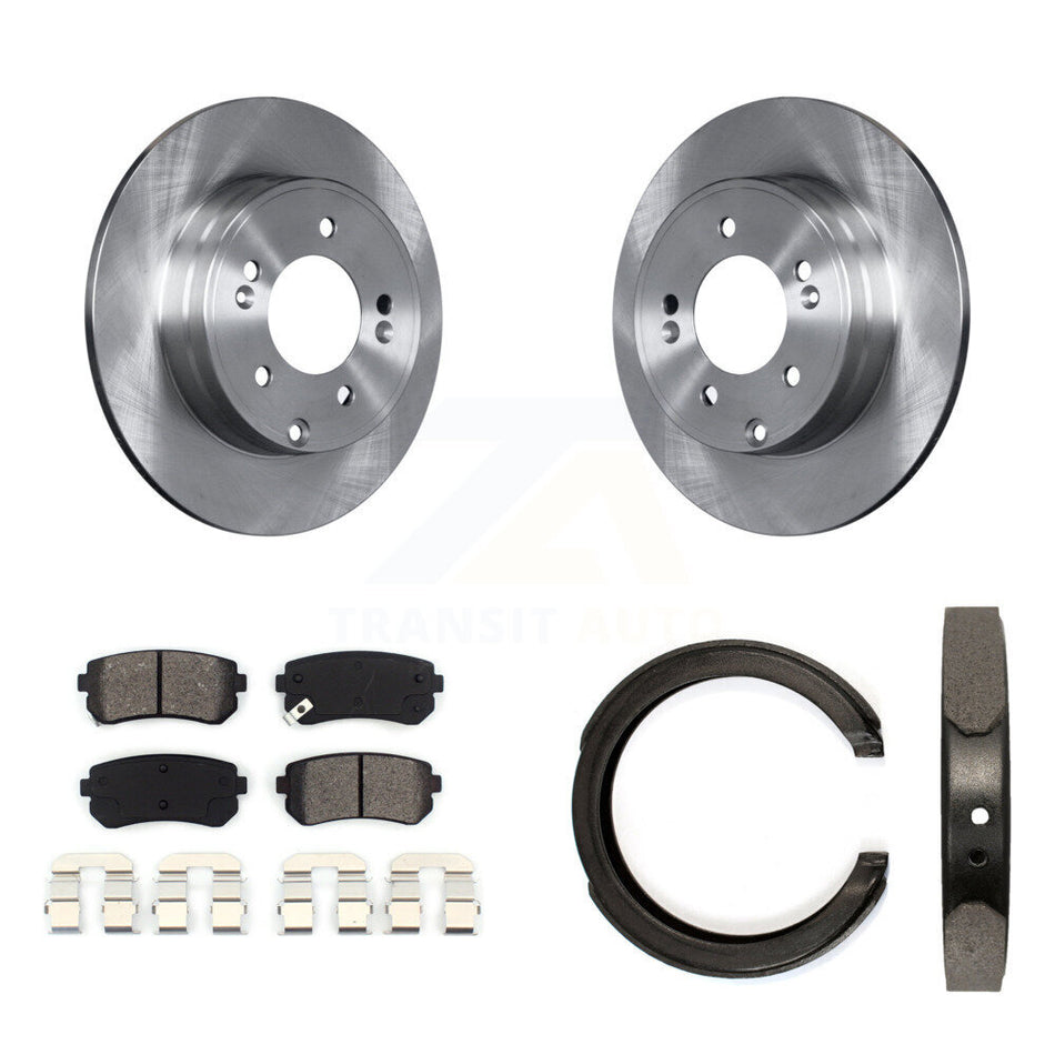 Rear Disc Rotors Semi-Metallic Pads Parking Brake Shoes Kit For Hyundai Tucson Sonata Kia K8S-104289
